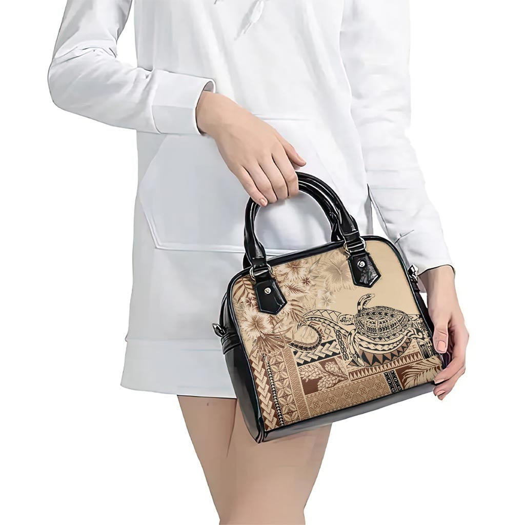 Vaiaso o le Gagana Samoa Shoulder Handbag Siapo Motif Beige