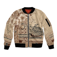 Vaiaso o le Gagana Samoa Sleeve Zip Bomber Jacket Siapo Motif Beige LT7 Unisex Beige - Polynesian Pride