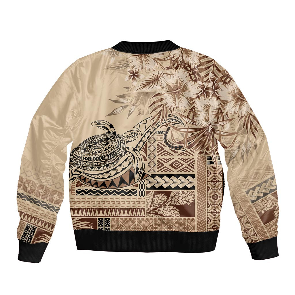 Vaiaso o le Gagana Samoa Sleeve Zip Bomber Jacket Siapo Motif Beige LT7 - Polynesian Pride