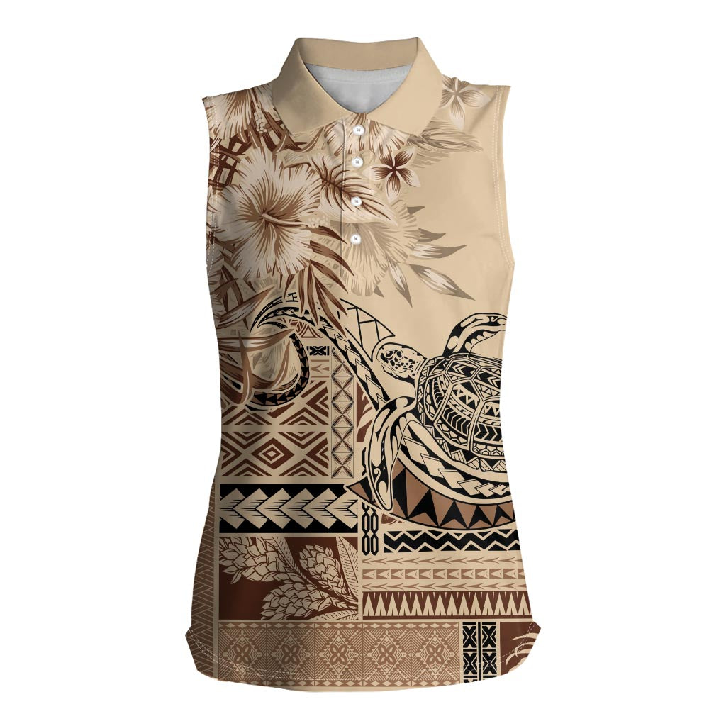 Vaiaso o le Gagana Samoa Women Sleeveless Polo Shirt Siapo Motif Beige LT7 Female Beige - Polynesian Pride