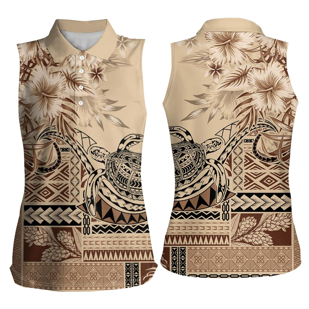 Vaiaso o le Gagana Samoa Women Sleeveless Polo Shirt Siapo Motif Beige LT7 - Polynesian Pride