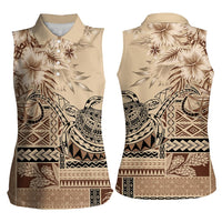 Vaiaso o le Gagana Samoa Women Sleeveless Polo Shirt Siapo Motif Beige LT7 - Polynesian Pride