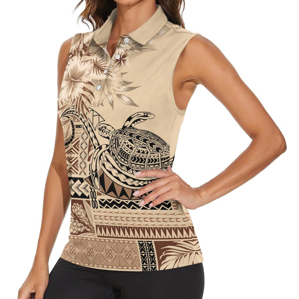 Vaiaso o le Gagana Samoa Women Sleeveless Polo Shirt Siapo Motif Beige LT7 - Polynesian Pride