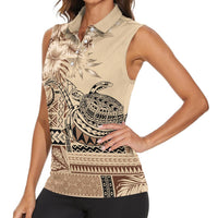Vaiaso o le Gagana Samoa Women Sleeveless Polo Shirt Siapo Motif Beige LT7 - Polynesian Pride