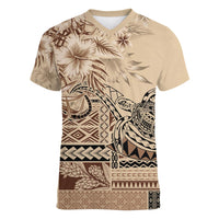 Vaiaso o le Gagana Samoa Women V-Neck T-Shirt Siapo Motif Beige LT7 Female Beige - Polynesian Pride
