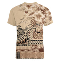 Vaiaso o le Gagana Samoa Women V-Neck T-Shirt Siapo Motif Beige LT7 - Polynesian Pride