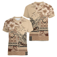 Vaiaso o le Gagana Samoa Women V-Neck T-Shirt Siapo Motif Beige LT7 - Polynesian Pride