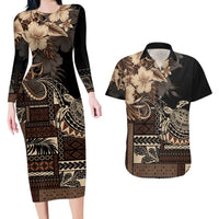 Vaiaso o le Gagana Samoa Couples Matching Long Sleeve Bodycon Dress and Hawaiian Shirt Siapo Motif Black LT7 Black - Polynesian Pride