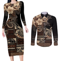 Vaiaso o le Gagana Samoa Couples Matching Long Sleeve Bodycon Dress and Long Sleeve Button Shirt Siapo Motif Black LT7 Black - Polynesian Pride