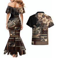 Vaiaso o le Gagana Samoa Couples Matching Mermaid Dress and Hawaiian Shirt Siapo Motif Black LT7 - Polynesian Pride
