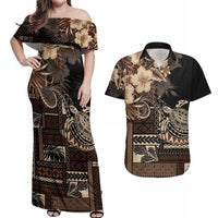 Vaiaso o le Gagana Samoa Couples Matching Off Shoulder Maxi Dress and Hawaiian Shirt Siapo Motif Black LT7 Black - Polynesian Pride