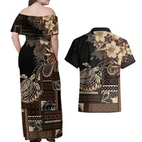 Vaiaso o le Gagana Samoa Couples Matching Off Shoulder Maxi Dress and Hawaiian Shirt Siapo Motif Black LT7 - Polynesian Pride