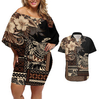 Vaiaso o le Gagana Samoa Couples Matching Off Shoulder Short Dress and Hawaiian Shirt Siapo Motif Black LT7 Black - Polynesian Pride