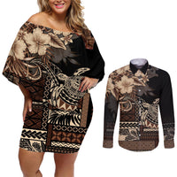 Vaiaso o le Gagana Samoa Couples Matching Off Shoulder Short Dress and Long Sleeve Button Shirt Siapo Motif Black LT7 Black - Polynesian Pride