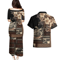 Vaiaso o le Gagana Samoa Couples Matching Puletasi and Hawaiian Shirt Siapo Motif Black LT7 - Polynesian Pride