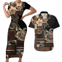 Vaiaso o le Gagana Samoa Couples Matching Short Sleeve Bodycon Dress and Hawaiian Shirt Siapo Motif Black LT7 Black - Polynesian Pride