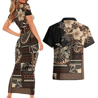 Vaiaso o le Gagana Samoa Couples Matching Short Sleeve Bodycon Dress and Hawaiian Shirt Siapo Motif Black LT7 - Polynesian Pride