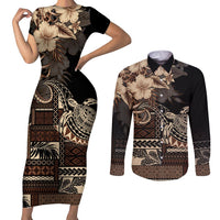 Vaiaso o le Gagana Samoa Couples Matching Short Sleeve Bodycon Dress and Long Sleeve Button Shirt Siapo Motif Black LT7 Black - Polynesian Pride