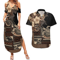 Vaiaso o le Gagana Samoa Couples Matching Summer Maxi Dress and Hawaiian Shirt Siapo Motif Black LT7 Black - Polynesian Pride