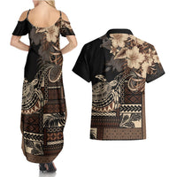 Vaiaso o le Gagana Samoa Couples Matching Summer Maxi Dress and Hawaiian Shirt Siapo Motif Black LT7 - Polynesian Pride