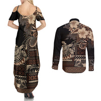 Vaiaso o le Gagana Samoa Couples Matching Summer Maxi Dress and Long Sleeve Button Shirt Siapo Motif Black LT7 - Polynesian Pride