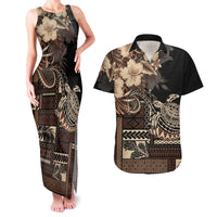 Vaiaso o le Gagana Samoa Couples Matching Tank Maxi Dress and Hawaiian Shirt Siapo Motif Black LT7 Black - Polynesian Pride
