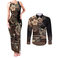 Vaiaso o le Gagana Samoa Couples Matching Tank Maxi Dress and Long Sleeve Button Shirt Siapo Motif Black LT7 Black - Polynesian Pride