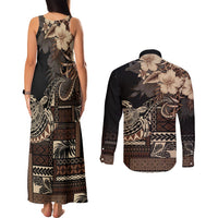 Vaiaso o le Gagana Samoa Couples Matching Tank Maxi Dress and Long Sleeve Button Shirt Siapo Motif Black LT7 - Polynesian Pride