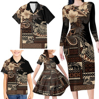 Vaiaso o le Gagana Samoa Family Matching Long Sleeve Bodycon Dress and Hawaiian Shirt Siapo Motif Black LT7 - Polynesian Pride