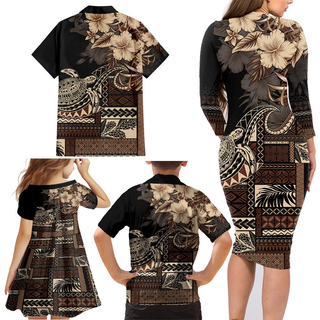 Vaiaso o le Gagana Samoa Family Matching Long Sleeve Bodycon Dress and Hawaiian Shirt Siapo Motif Black LT7 - Polynesian Pride