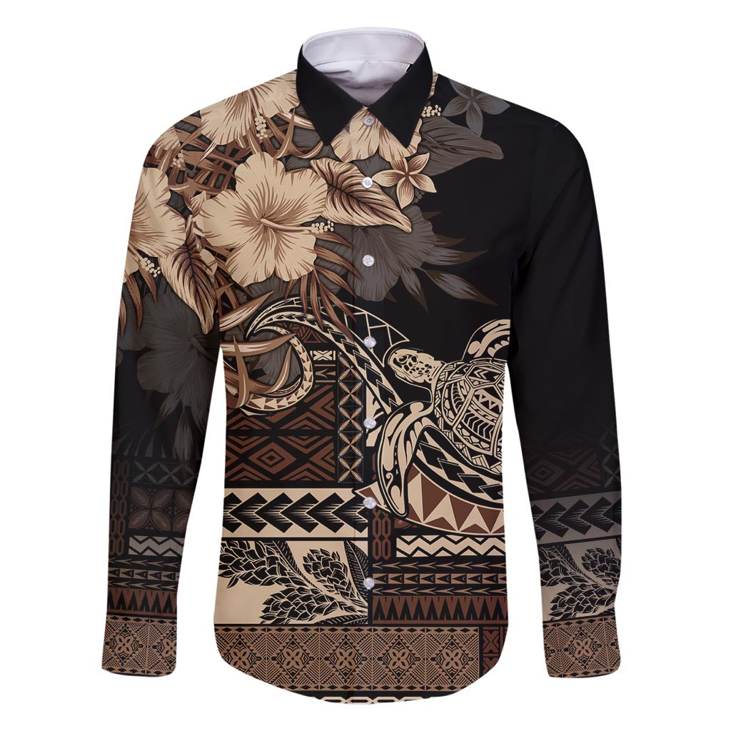 Vaiaso o le Gagana Samoa Family Matching Long Sleeve Bodycon Dress and Hawaiian Shirt Siapo Motif Black LT7 Dad's Shirt - Long Sleeve Black - Polynesian Pride