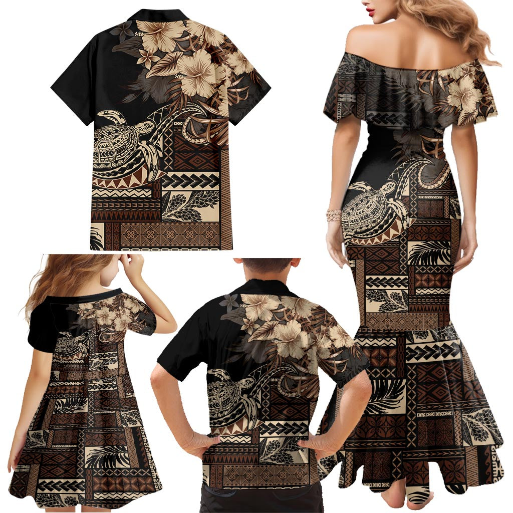 Vaiaso o le Gagana Samoa Family Matching Mermaid Dress and Hawaiian Shirt Siapo Motif Black LT7 - Polynesian Pride