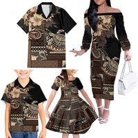 Vaiaso o le Gagana Samoa Family Matching Off The Shoulder Long Sleeve Dress and Hawaiian Shirt Siapo Motif Black LT7 - Polynesian Pride