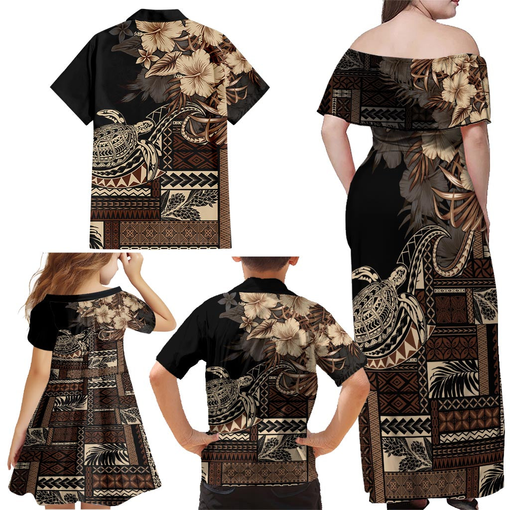 Vaiaso o le Gagana Samoa Family Matching Off Shoulder Maxi Dress and Hawaiian Shirt Siapo Motif Black LT7 - Polynesian Pride