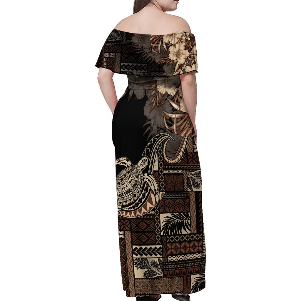 Vaiaso o le Gagana Samoa Family Matching Off Shoulder Maxi Dress and Hawaiian Shirt Siapo Motif Black LT7 - Polynesian Pride