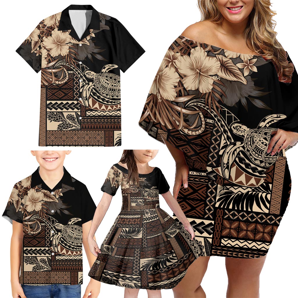 Vaiaso o le Gagana Samoa Family Matching Off Shoulder Short Dress and Hawaiian Shirt Siapo Motif Black LT7 - Polynesian Pride
