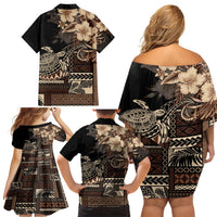 Vaiaso o le Gagana Samoa Family Matching Off Shoulder Short Dress and Hawaiian Shirt Siapo Motif Black LT7 - Polynesian Pride