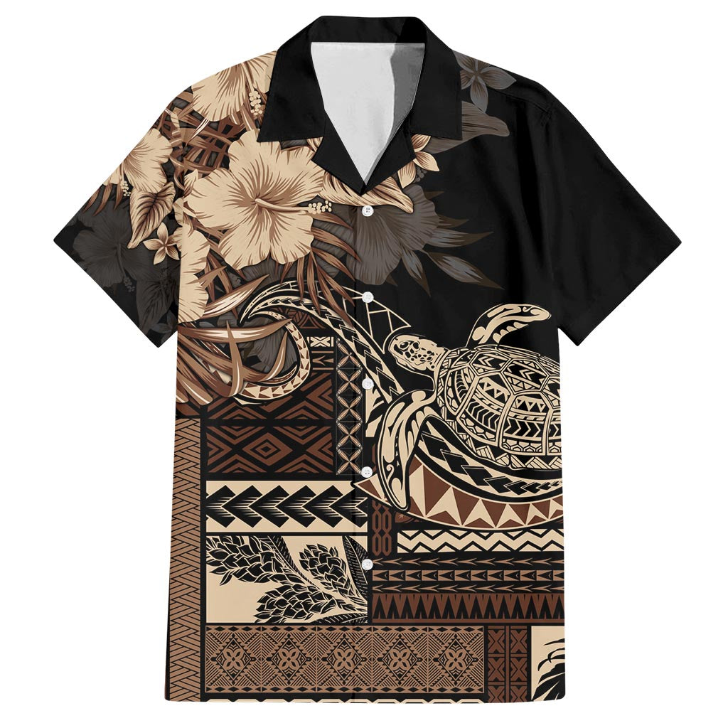 Vaiaso o le Gagana Samoa Family Matching Off Shoulder Short Dress and Hawaiian Shirt Siapo Motif Black LT7 Dad's Shirt - Short Sleeve Black - Polynesian Pride