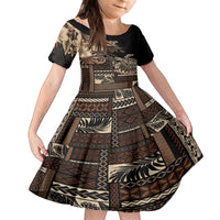 Vaiaso o le Gagana Samoa Family Matching Puletasi and Hawaiian Shirt Siapo Motif Black LT7 Daughter's Dress Black - Polynesian Pride