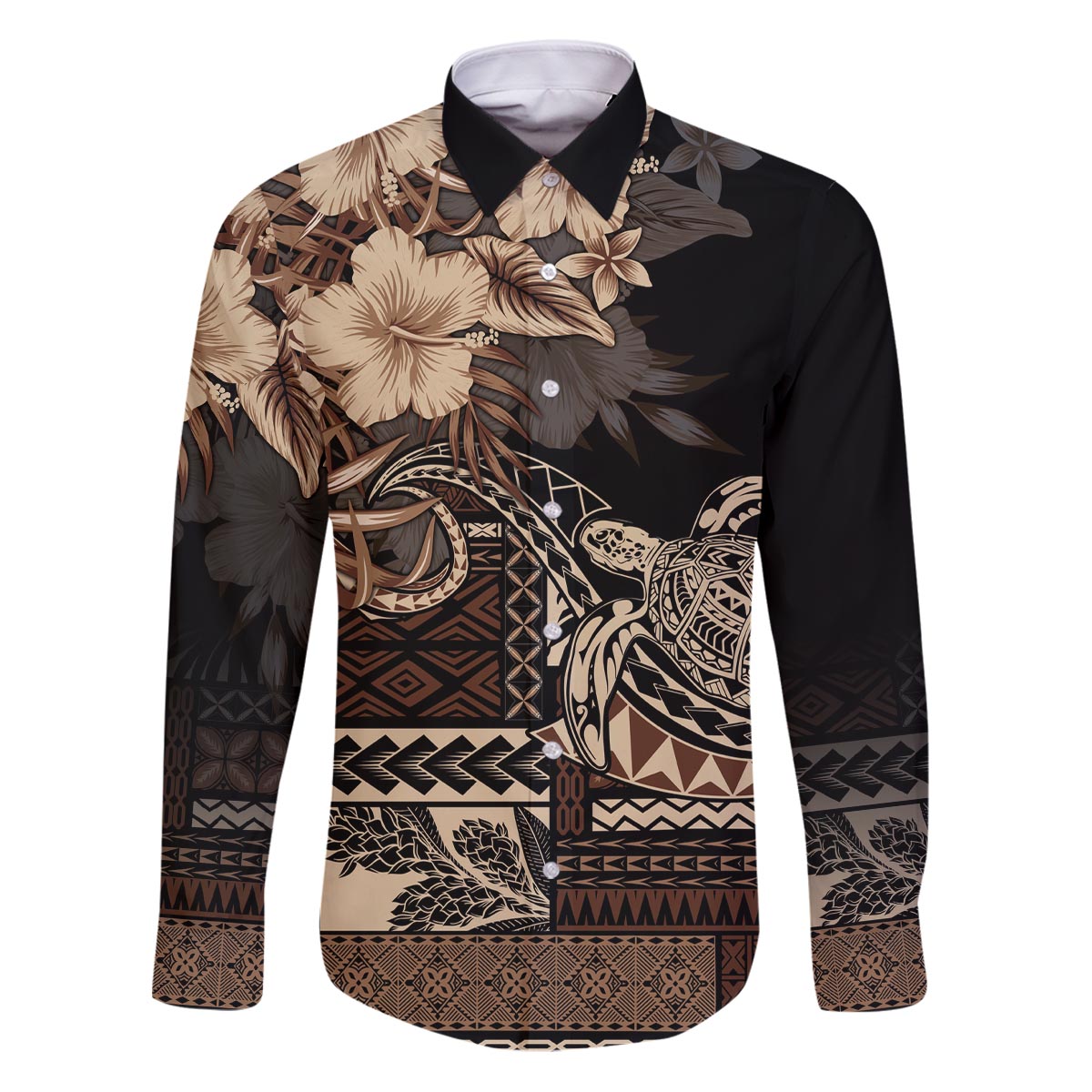 Vaiaso o le Gagana Samoa Family Matching Puletasi and Hawaiian Shirt Siapo Motif Black LT7 Dad's Shirt - Long Sleeve Black - Polynesian Pride