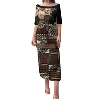 Vaiaso o le Gagana Samoa Family Matching Puletasi and Hawaiian Shirt Siapo Motif Black LT7 Mom's Dress Black - Polynesian Pride