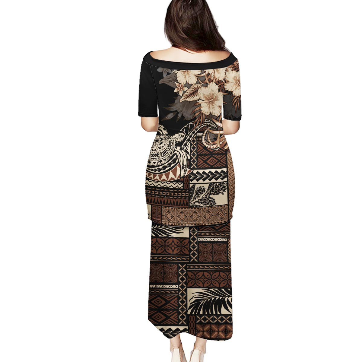 Vaiaso o le Gagana Samoa Family Matching Puletasi and Hawaiian Shirt Siapo Motif Black LT7 - Polynesian Pride