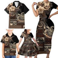 Vaiaso o le Gagana Samoa Family Matching Short Sleeve Bodycon Dress and Hawaiian Shirt Siapo Motif Black LT7 - Polynesian Pride