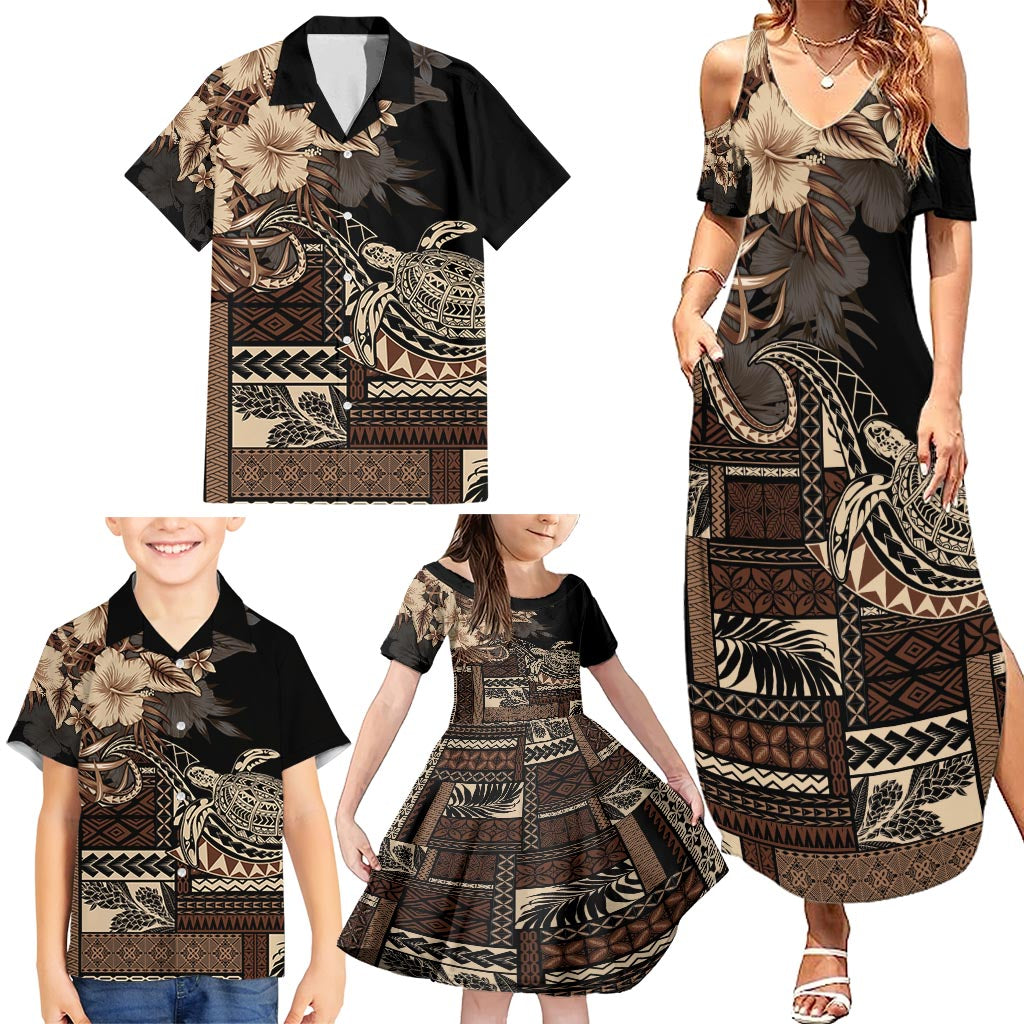 Vaiaso o le Gagana Samoa Family Matching Summer Maxi Dress and Hawaiian Shirt Siapo Motif Black LT7 - Polynesian Pride