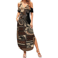 Vaiaso o le Gagana Samoa Family Matching Summer Maxi Dress and Hawaiian Shirt Siapo Motif Black LT7 Mom's Dress Black - Polynesian Pride