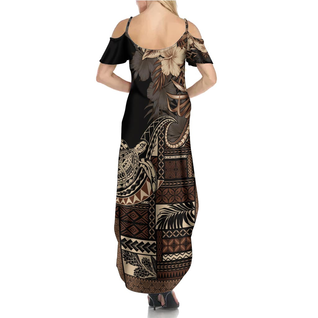 Vaiaso o le Gagana Samoa Family Matching Summer Maxi Dress and Hawaiian Shirt Siapo Motif Black LT7 - Polynesian Pride