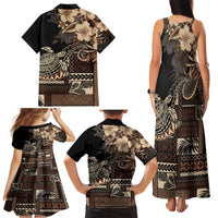 Vaiaso o le Gagana Samoa Family Matching Tank Maxi Dress and Hawaiian Shirt Siapo Motif Black LT7 - Polynesian Pride