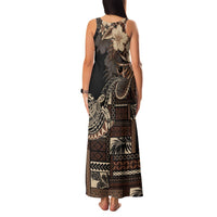 Vaiaso o le Gagana Samoa Family Matching Tank Maxi Dress and Hawaiian Shirt Siapo Motif Black LT7 - Polynesian Pride