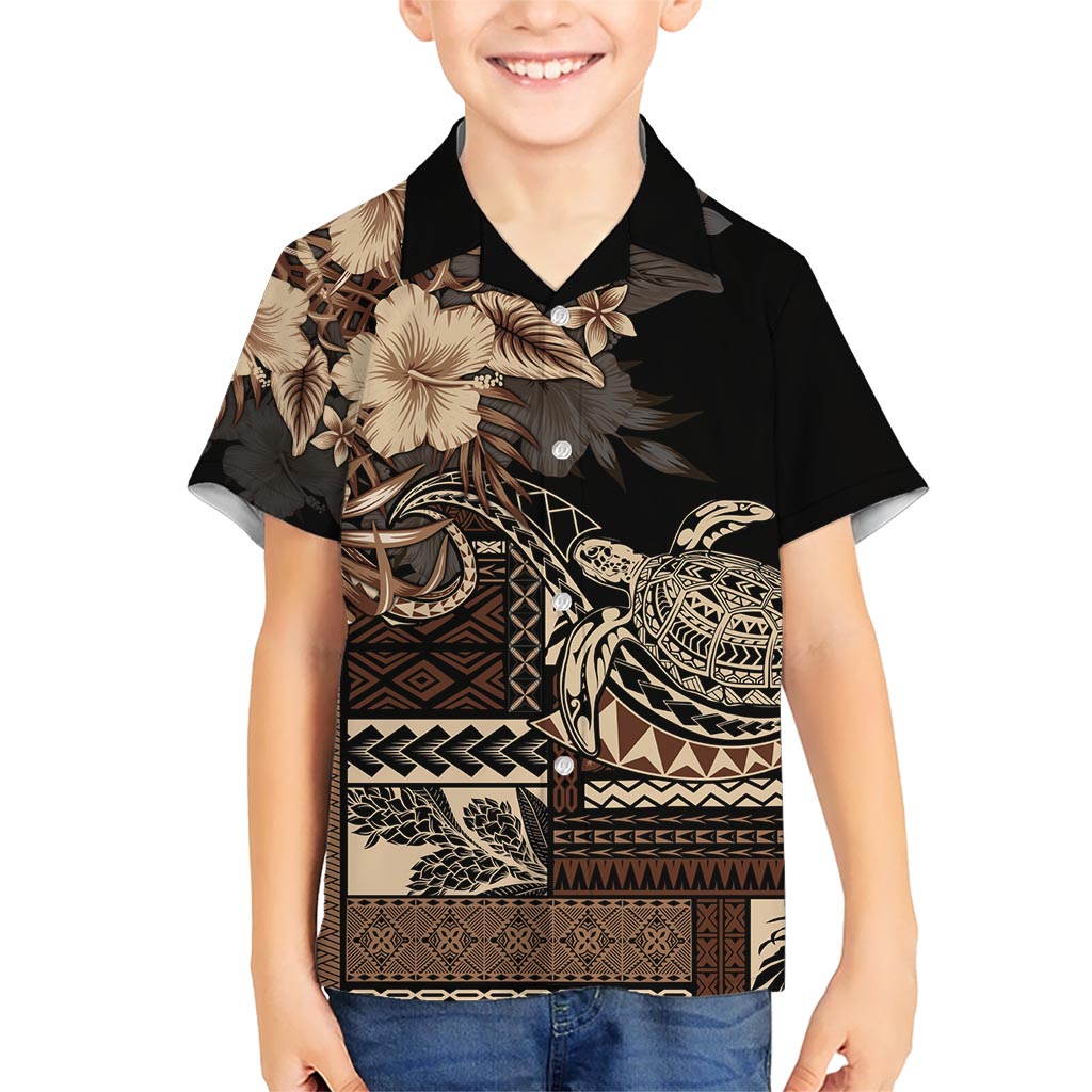 Vaiaso o le Gagana Samoa Kid Hawaiian Shirt Siapo Motif Black LT7 Kid Black - Polynesian Pride