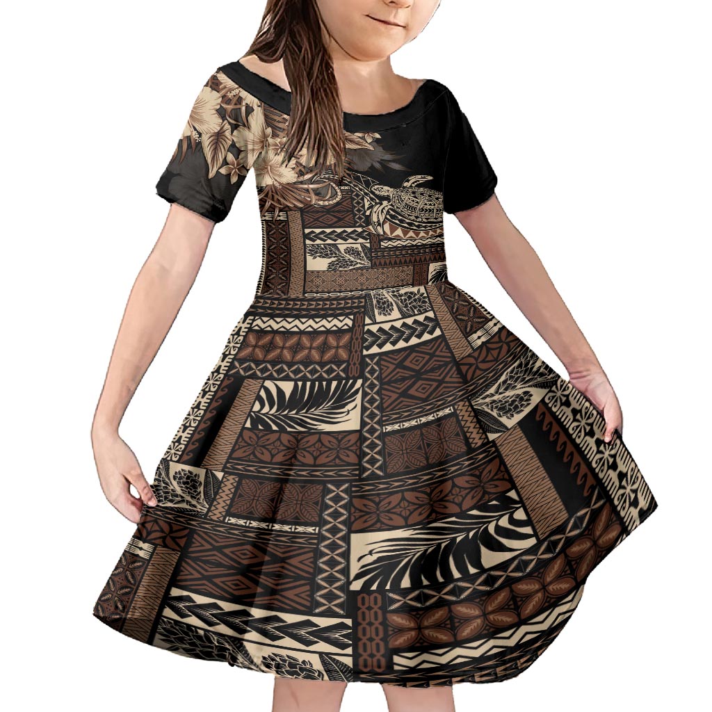 Vaiaso o le Gagana Samoa Kid Short Sleeve Dress Siapo Motif Black LT7 KID Black - Polynesian Pride